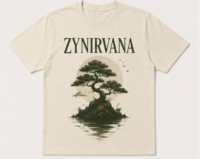 Graphic T-Shirt Bonsai Nature Design Cream/White